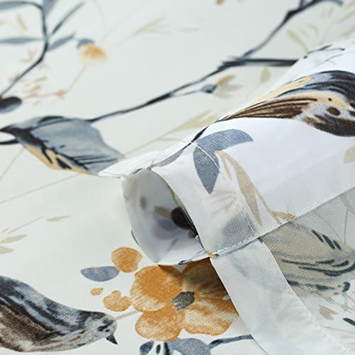 Botanical Birds Print Sheer Curtains, 52 x 84, Grey, 1 Panel, Gray | Soft Smooth Feel, Airy Window Drapes, Nature Inspired Design, for Living Room and Dining Room Windows - color: Grey-sheer, size: 52"W x 84"L (Pack of 1)