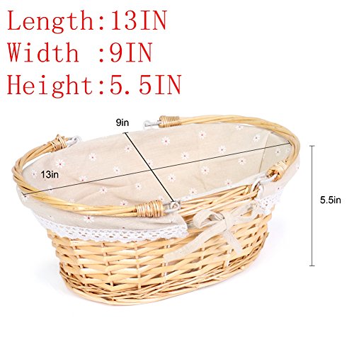 MEIEM Wicker Gift Baskets Empty Oval Willow Woven Picnic Cheap Easter Candy Storage Wine Basket with Handle Egg Gathering Wedding Basket (Natural) - color: Natural, size: Small