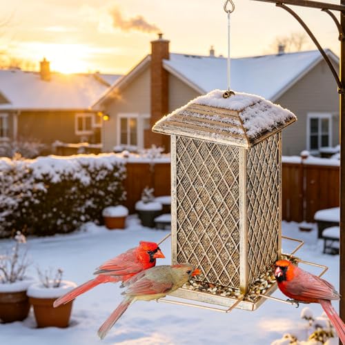 Bird Feeder, Heavy Duty Metal Bird Feeders for Outdoor Hanging | 3LB Large Capacity, 4 Perches, Wild Birdfeeder, Sturdy, Easy to Fill, For Outside Garden Yard - color: Small, 3 lbs