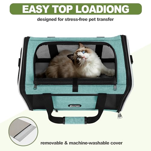 GAPZER Cat Carrier 18"x11"x11" TSA Approved Ventilated Pet Air Travel Cage | Top Open Small Animal Basic Crate, Shih Tzu Dog Softsided Durable Kennel, 4-Mesh-Side Kitty Carry on Case up to 20 lbs Teal - color: Turquoise