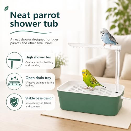 Parrot Bathtub Indoor Automatic Bath Shower,Bird Bath with Pump(small) | Bird Shower Fountain Bathtub with Running Water for Parakeet,Cockatie,Canary,Finch and small bird - color: Grey