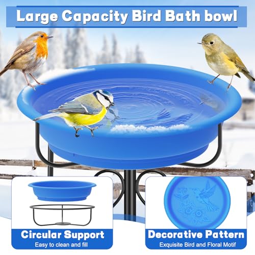 Bird Bath for Outside, 40In Freestanding Birdbaths & Feeder, Blue | Stable Metal Stake, 12" Removable Bowl, Weather-resistant, Easy Clean, Outdoors Garden Patio Yard Lawn - color: Blue