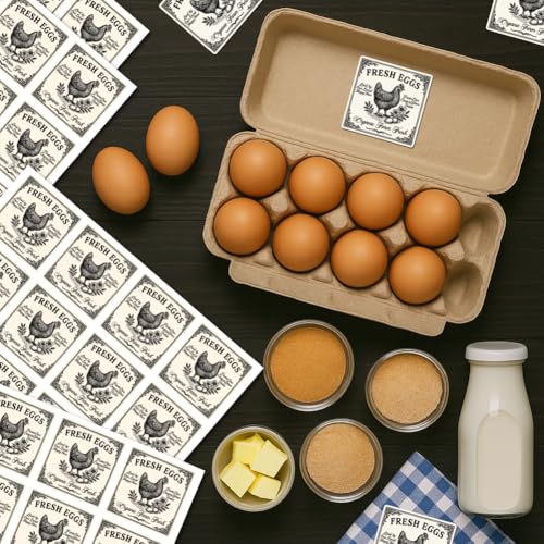 320 Pcs Farm Fresh Egg Carton Labels, Square Fresh Chicken Egg Stickers Waterproof Self-Adhesive Stickers for Box Container Carton Farm Supplies - color: Rustic Farmhouse Egg