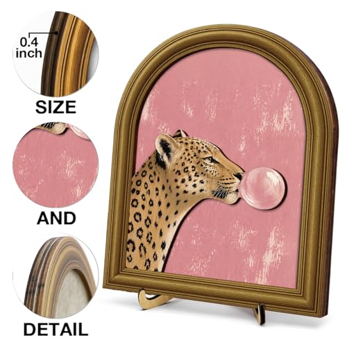 3D Funny Cheetah Bathroom Decor Sign, Pink Vintage Leopard Blowing Bubble Bathroom Wall Art Sign for Washroom Restroom Shelf Wall Toilet Tank Decor 8x10 Inch - color: H-Leopard