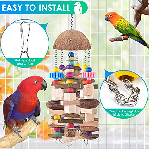 KATUMO Bird Toys, Large Parrot African Grey Wooden Chew Toys for Macaw Medium to Large Birds - style: Nutshell