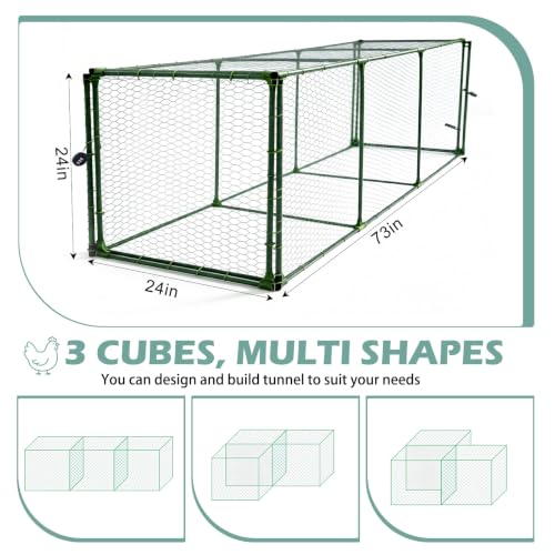 Heavy Duty Chicken Tunnel - 6-Section Portable Chicken Run with PVC Coated Wire Mesh & Steel Frame, Outdoor DIY Chicken Tunnel for Yard, Predator-Proof (1, 73 * 24 * 24 inches) - size: 73*24*24 inches
