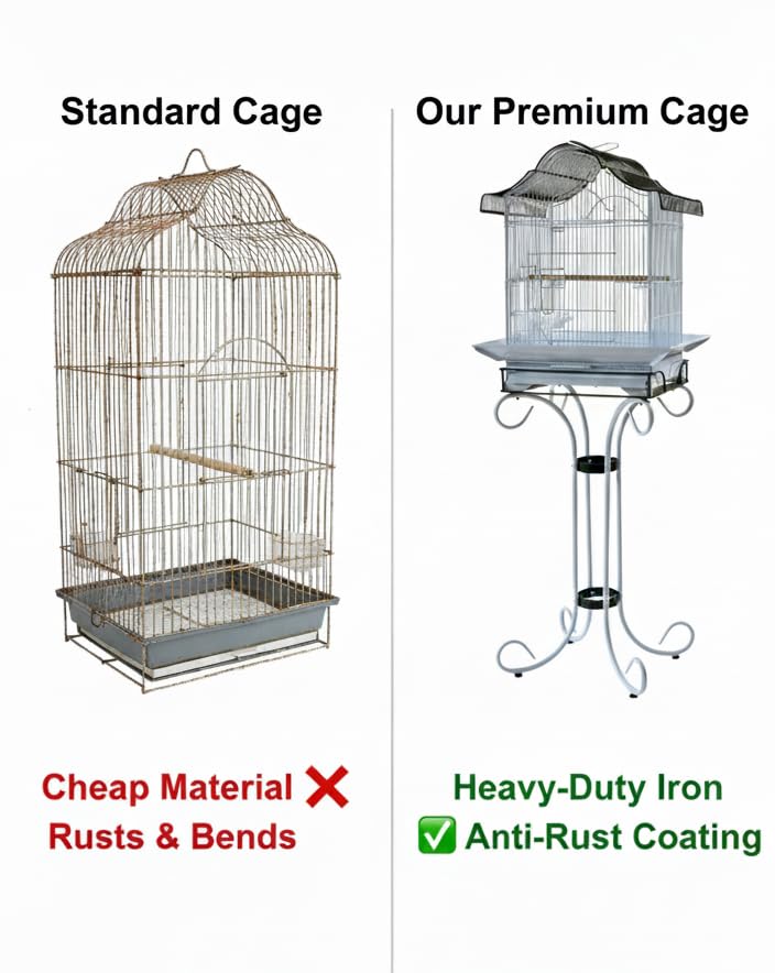 58 Inch Vintage Scrolled Bird Cage - Heavy Duty Wrought Iron (25Lbs) with Non-Toxic Coating - Elegant Victorian Style for Cockatiels, Parakeets, Finches & Lovebirds