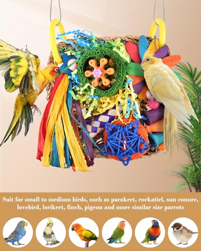 ERKOON Bird Cockatiel Toys Foraging Toys Hanging Parrot Toys for Lovebrid Parakeets Conures Bird Foraging Wall with Colorful Toys for Birds Shredding Seagrass, Birds Cage Toy Accessories - size: Small grass mat-1 Pack