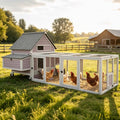 GUTINNEEN 119" Large Chicken Coop with Run, 35.4ft² Overall Space for 4-6 Chickens, Outdoor Mobile Wooden Hen House & Duck Coop on Wheels with Wire Fence Run, Removable Tray & 2 Nesting Boxes - color: Grey with Run 35.4ft²