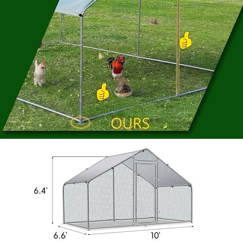 TOLEAD Large Metal Chicken Coop Upgrade Tri-Supporting Wire Mesh Chicken Run,Chicken Pen Walk in with Water-Resident and Anti-UV Cover,Duck Rabbit House Outdoor (Spire Roof 10’ W x 6.6’ L x 6.5’ H) - size: 120.1"L x 79.2"W x 76.8"H