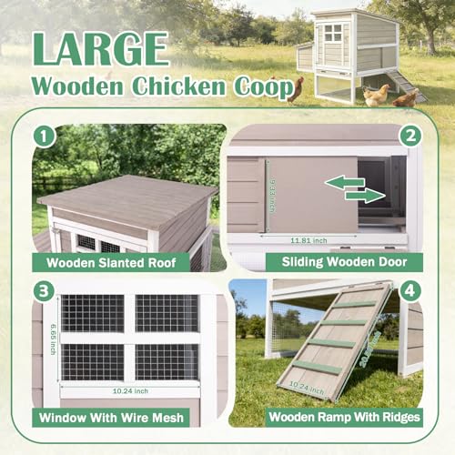 PetsCosset 39.13" L Chicken Coop for Outdoor,2-Story Poultry Cage with Nesting Box,Fir Wood Hen House with Pull-Out Tray for 1-3 Chicken,Slanted Wooden Roof,Suitable for Backyard,Park,Garden,Grey - size: 39.13" L - Grey