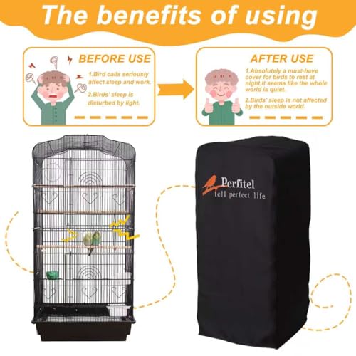 Bird Cage Cover Black Blackout Birdcage Cover (18.1x14.1x36 inch) | Durable Breathable Washable Material, Create Quiet Environmente - size: 18.1Lx14.1Wx36H
