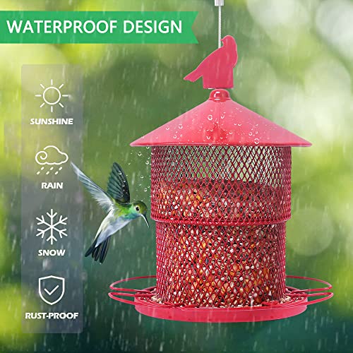 Squirrel Proof Bird Feeder for Outdoors, 4 Lbs Large Capacity Metal Mesh Wild Bird Feeders, Hanging Birdfeeder for Outside Finch, Cardinal, Chickadees, Blue Jay, Red
