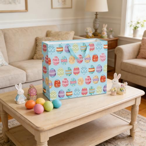 STPIYFZU 13" Large Easter Gift Bags with Handles, Egg Design Reusable Paper Easter Bag for Egg Hunts Kids Party Supplies, Gift Wrapping - color: 1 PCS Egg bags 02