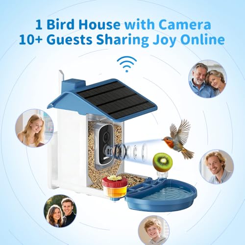 Bird Feeder with Camera, 4K UHD AI Video Bird Feeder Camera, Solar Powered Smart Bird Feeder with Camera for Outside, Instant Arrival Alerts, 3-in-1 Design, Ideal Gifts for Bird Lovers, Blue - color: Blue
