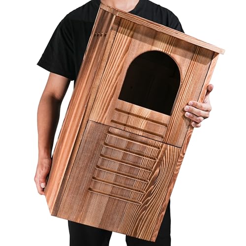 Barred Owl House, 25" Extra Large Owl Bird Box Handmade | Wooden Circular Opening for Outside with Mounting Screws and A Bag of Wood Shavings, Easy Assembly Required - color: brown, size: 14"x24.8"