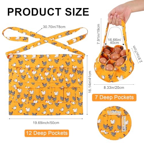 Egg Collecting Apron and Basket, 12 Pouches Chicken Egg Apron, 7 Pouches Chicken Eggs Basket, Collector Chicken Eggs - color: Yellow Flower Chicken, Half-body