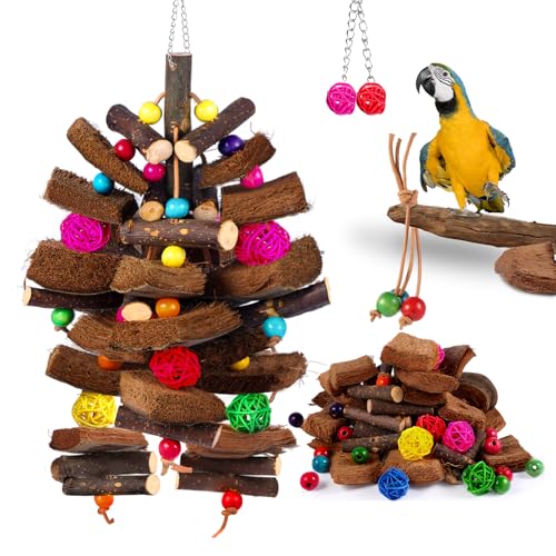 Kyouki Bird Toy for Parrots，Cockatiels, Budgies, Conures, Macaws, Lovebirds, Amazons and Other Small/Medium/Large Birds - Chewable & Shreddable Natural Coconut Husk Enrichment Toy (Medium DIY) - size: Medium DIY