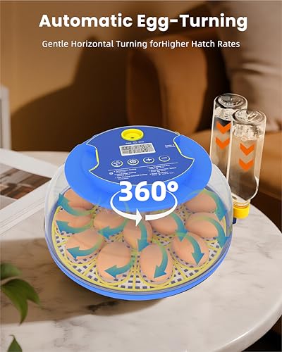 18 Egg Incubator with Automatic Egg Turning - Hatching Unit with Digital Control & Built-in Candler - Incubation System with 2 Hatcher Trays for Chicken, Duck, Goose, Quail, Parrot Eggs - Cyan