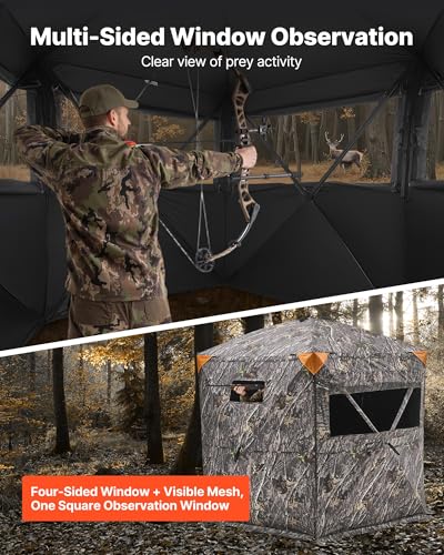 VEVOR Hunting Blind，See Through Ground Blinds with Carrying Bag, 360 Degree Portable Camouflage Tent，Durable Concealed Shelter with Silent Side Door and Window, for Turkey and Deer - size: 6-7 Person (H-79'')