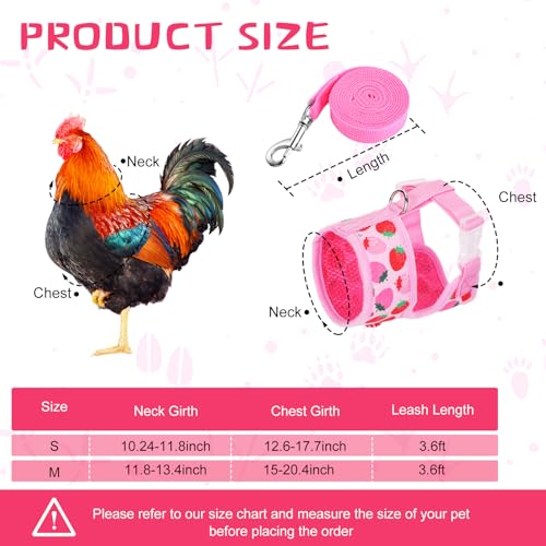 Frienda 2 Pcs Adjustable Chicken Harness and Leash Set Spring Summer Comfortable Elastic Hen Vest Breathable Harness for Hens Duck Goose Pet Training Walking Supplies(Pineapple, Strawberry,Small) - size: Small