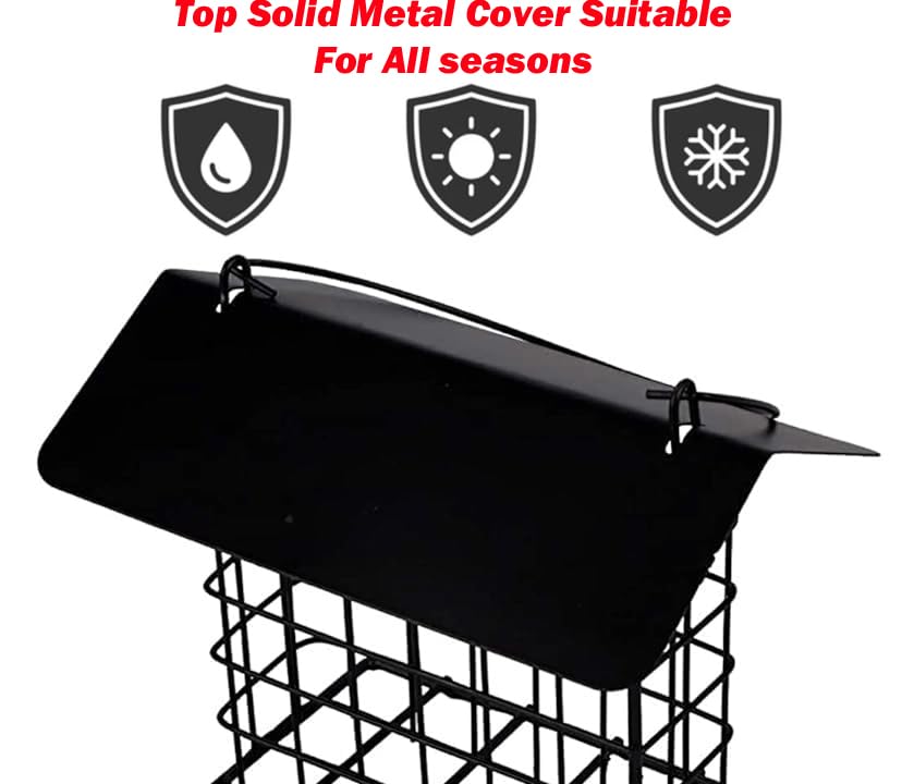 Double Suet Bird All-Metal Divided Feeder Weather-Resistant Solid Roof Top Squirrel Proof for Outdoors Hanging Suet Cake Cage Holder Perch for Outside Garden Yard - style: Double Suet With Roof Top
