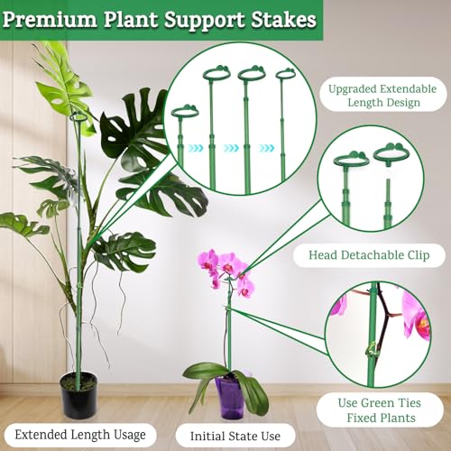 Extendable Plant Stakes,Length Scalable From17.9to42.3IN Plant SupportStake | 5Pack Orchid Sticks with Clips for Indoor Outdoor,Garden Stakes for Plant,Tomato,Vegetables,Monstera,Vine,Potted Plants - size: 42.3Inches 5Pack