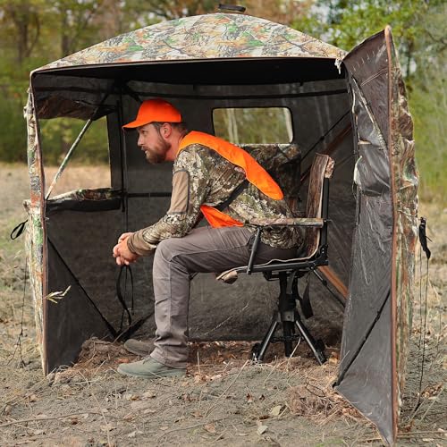 Hunting Blind See Through, Pop Up Ground Deer Blind, Large Door | 270/288/360 Degree See Thru, 1/2/3/4 Person Hunting Camouflage Tent, With/Without floor, Swing/Diamond/Horizontal Door Design - size: 2/3 Person/Double Door, style: 360°/Swing Door