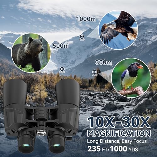 10-30X50 High Powered Zoom Binoculars for Adults - Professional Military HD Binoculars with BAK4 Prism/FMC Lens/Large View/Waterpoof/Low Light Night Vision for Bird Watching, Hunting, Outdoor, Hiking - color: 10-30X50 (BAK4)