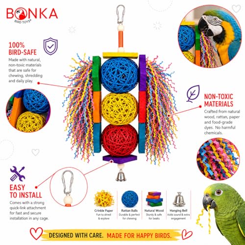 Bonka Bird Toys 1854 Tri Foraging Star 13" x 8" Natural Vine Ball Chew and Shred Toy for Medium to Large Birds Like Conures African Greys Amazons and Similar - size: Tri