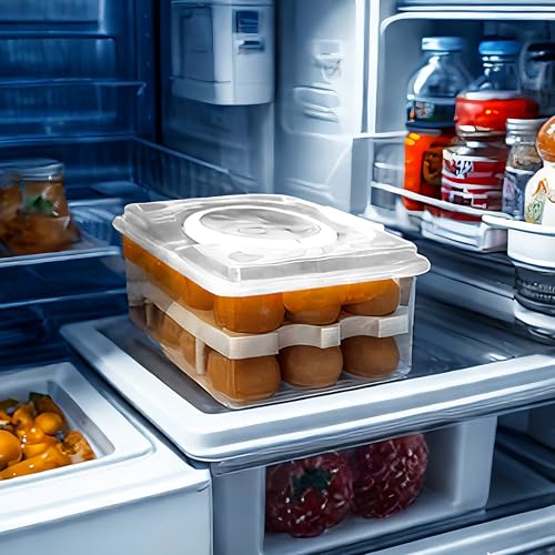 Ortable Large Capacity Double-layers Egg Storage Container Holds 24 Eggs Shatter-proof Non-slip Eggs Holder with Handle (White) - color: White