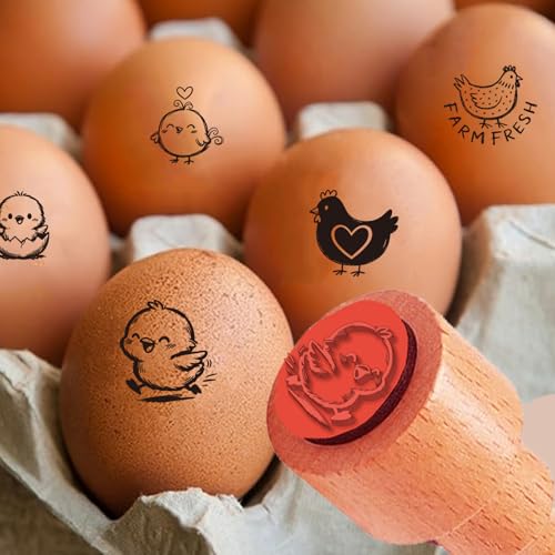 AHANDMAKER 5 Styles Small Wooden Rubber Egg Stamp Mini Cartoon Chicks Theme Stamp Unique Designs for Easter Egg Decoration DIY Making Scrapbooking Card Stamping Crafting - style: Cartoon Chicks