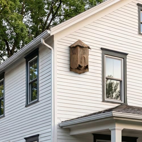 VIREESR Bat House for Outdoors, Castle 3-Chamber Bat Box, 100-Capacity | Cedar Wooden Bat House, Bat Boxes for Outside for Tree, 3 Chamber Design to Attract Bats, Weather-Resistant, Brown - size: Brown