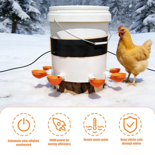 Chicken Water Heater for Winter,Replace for RentACoop Thermo Bucket Belt,Fits Most 2-5 Gal Buckets,Chicken Waterer Heater,Energy-Efficient, Safe, and Durable,Prevent Icing