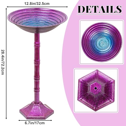 Metal Bird Bath for Outdoors, 28.4" Freestanding Garden Metal Birdbaths with Stable Upgrades Stake, Easy to Clean Birdfeeder for Outside Garden Yard Lawn Decor(Gradient Purple) - color: Gradient Purple