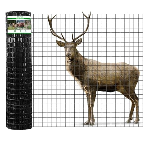 GILPWA Wire Fence, 48 in(H) X 50 ft(L) PVC Coated Welded Wire Fencing 2" X 2" 16GA Garden Border Vinyl Metal Chicken Wire Fencing Mesh Roll for Yard Vegetable Plant Protection Poultry Netting Black - size: 48in*50ft