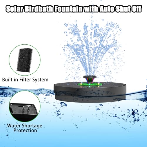Yzert Glass Solar Fountain Floating 3.5W 2200mAh, Colorful LED, Bird Bath | Solar Water Fountain Green Flower for Bird Bath, Garden, Outdoor, Pond -Black Panel Colorful - color: Black Panel Coloful Lights