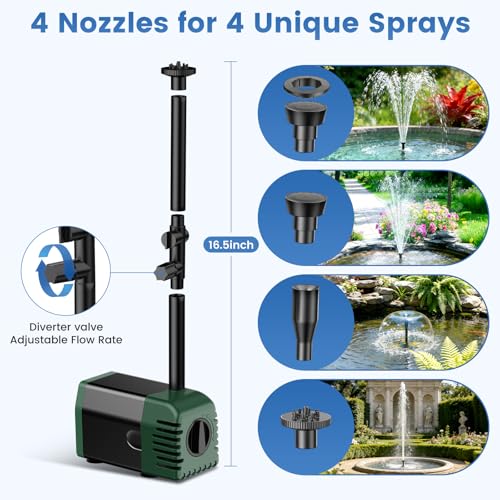 20W Solar Fountain Pump, 160GPH Solar Powered Water Pump with Adjustable Flow, Solar Pond Pump with 16.4FT Cord & Tubing for Pond, Waterfall, Garden, Bird Bath & Outdoor Water Features - size: 20W
