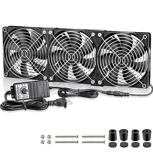 GDSTIME 3 x 120mm Computer Fan with AC Plug Variable Speed 110-120V Powered | 360mm, Adjustable 12V PC Fan with Controller, for RV Fridge, Server Cabinet, Grow Rack, DIY Cooling Ventilation Exhaust - size: 3x 120mm fan