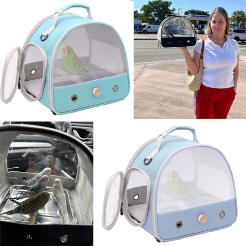 Bird Carrier, Portable Small Bird Parrot Parakeet Carrier with Standing Perch and Soft Mat, Side Access Window Collapsible - color: Blue