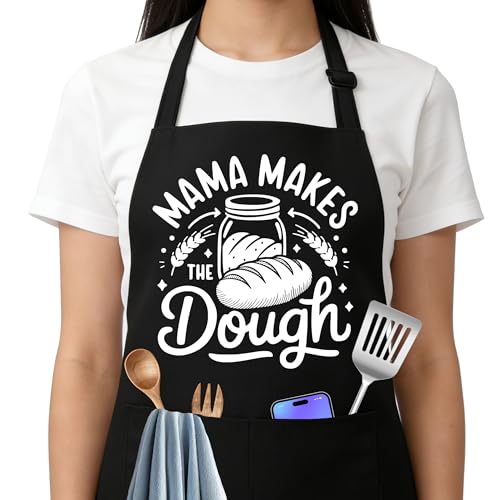 Mama Makes the Dough Sourdough Apron for Women with Large Pockets - Funny Baking Aprons, Adjustable Professional Kitchen Apron for Bread Making, BBQ - Unique Sourdough Gifts for Bakers & Moms - C17 - color: Mama Makes the Dough