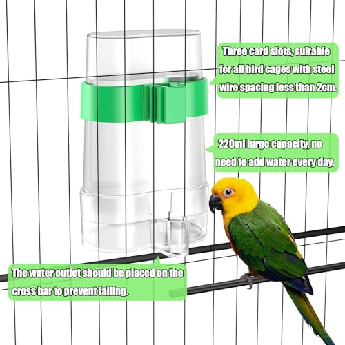 CLPOAWC Bird Water Dispenser, Bird Cage Feeder, Parakeet Cage Accessories, 2 Pcs Automatic Bird Water Feeder for Budgies Cockatiel Lovebird Canary Finch, clear