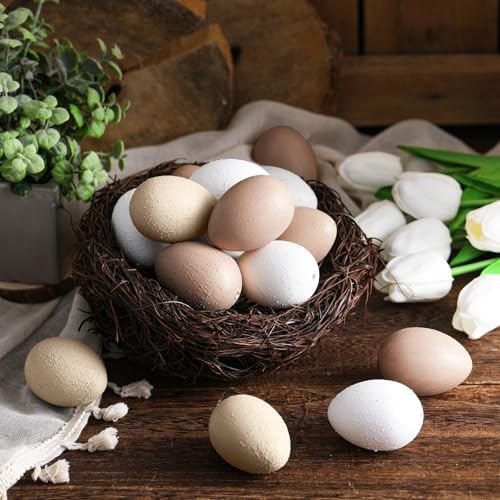 Gejoy 24 Pcs Easter Speckled Eggs Textured Plastic Eggs Neutral Easter Decor Pastel Fake Chicken Eggs Easter Bowl Basket Vase Fillers Rustic Spring Easter Decor for Home Table Egg Hunts (Matt) - style: Matt