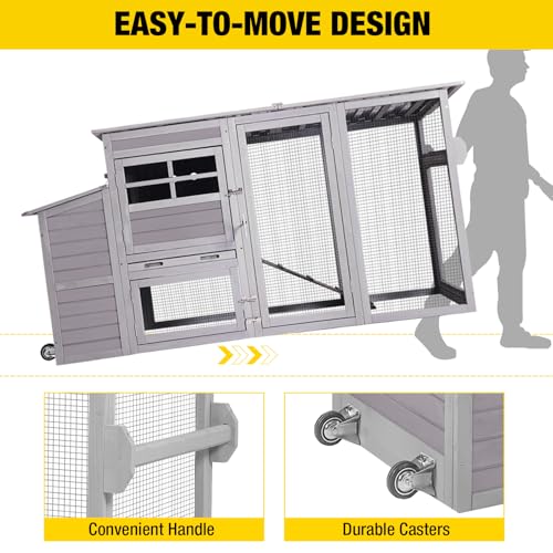 Aivituvin Chicken Coop Hen House, Large Outdoor Wooden Poultry Cage with Ramps, Run, Nesting Box, Removable Tray, Weather-Proof Chicken Cage (Grey, AIR31) - color: Grey, size: 74.9"L x 26.0"W x 39.4"H