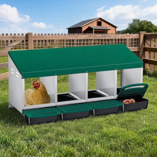 Garvee 4-Hole Rollaway Chicken Nesting Box for Hens –Chicken Nest Box with Removable Trays, Easy Egg Collection & Cleaning, Wall Mount or Freestanding, Sturdy Chicken Laying Boxes, Green - color: Green-4 Hole