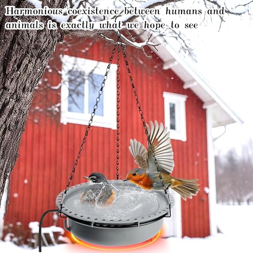 Adnee 1 Set 100W Thermostatical Hanging Heated Birdbath for Winter Outdoor | Winter Heated Bird Bath with Power Cord and Hanging Chain, Hanging Garden Bird Bath for Outside Patio Yard Decor