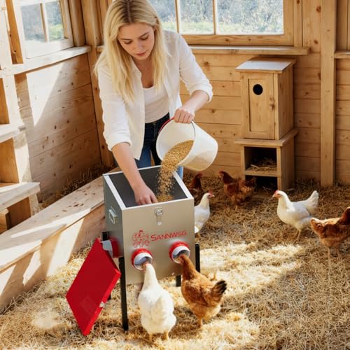 Chicken Feeders,30 lb Capacity 6 Port Automatic Chicken Feeder, Metal Chick Feeder with Locking Lid and Legs, Chicken Feeder for Chickens, Ducks, Geese - size: 6 Ports (2+2+2)