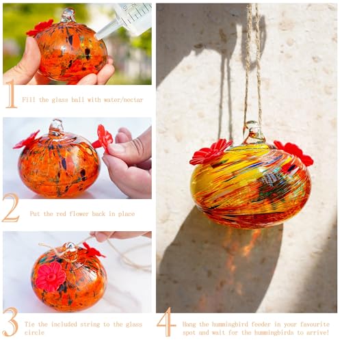 3in Blown Glass Hummingbird Feeder for Outdoors Window Hanging - color: C