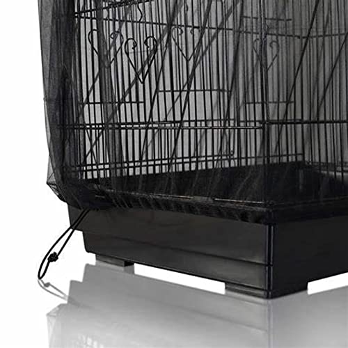 Bird Cage Seed Catcher, Large Airy Gauze Seeds Bird Cage Cover Guard Adjustable Bird Cage Cover Birdcage Seed Feather Catcher Universal Birdcage Parrot Bird Nylon Mesh Net Cover(L-118x16 in, Black) - color: Black, size: Large