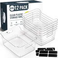12 PACK Multi-Use Clear Plastic Storage Bins for Organizing w/ Labels - Home, Kitchen, Pantry, Bathroom, Office, Cabinet Shelf Organizer Bins - SOHO Collection, RV, Fridge Organization Containers -XXL - size: XXL Large